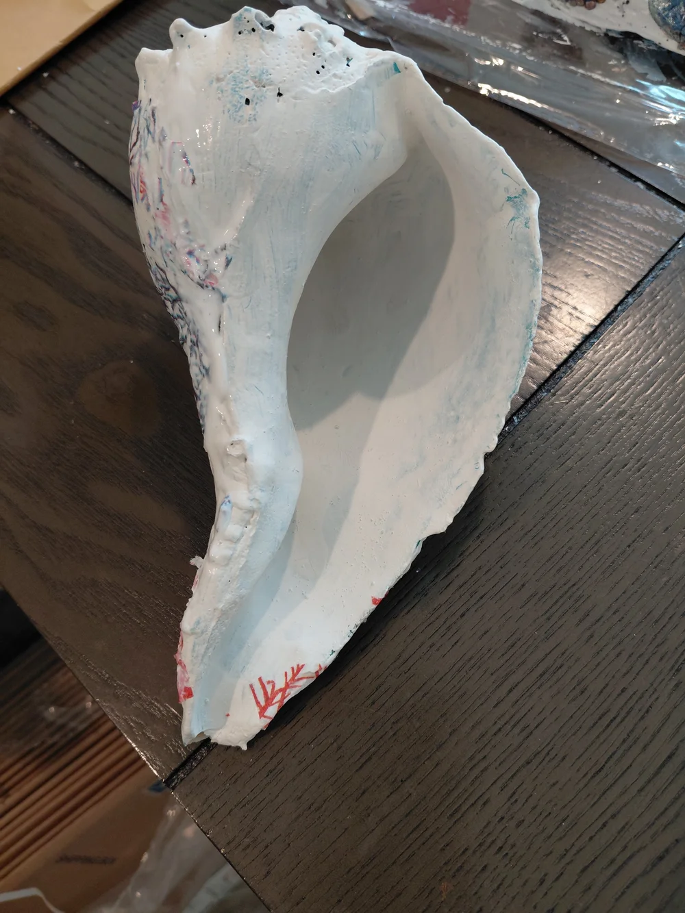 Decorative Turtle Shell Ornament in White with Blue and Coral Accents